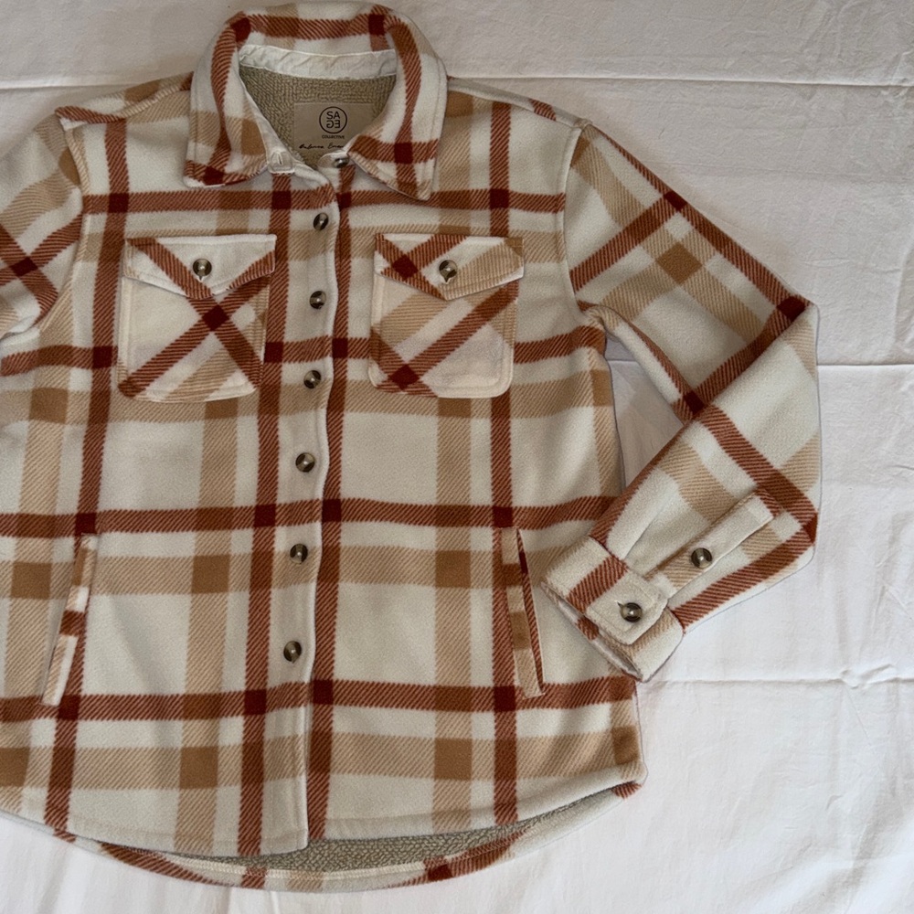 Women’s Sage Collective Fleece Shacket In Tan/Rust Combo Size Small - Picture 5 of 13